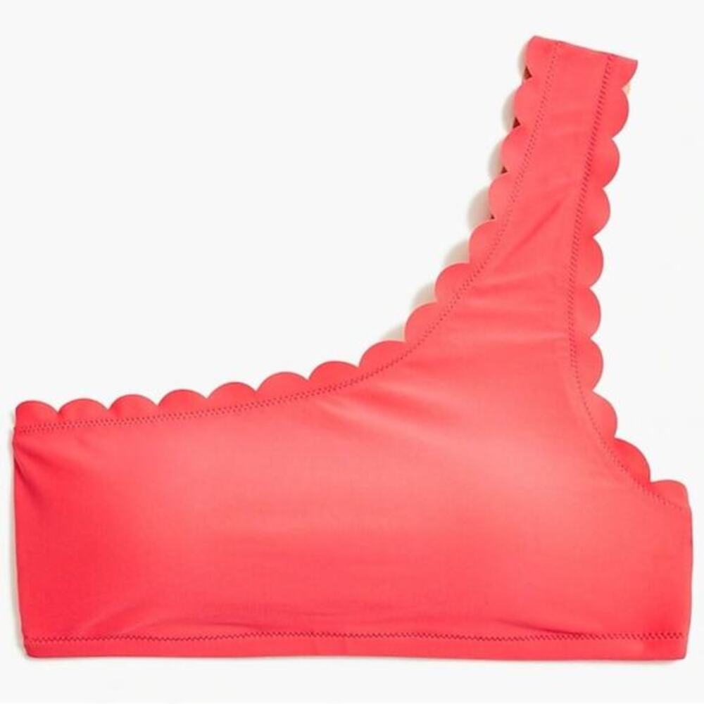 J Crew Scalloped One-Shoulder Bikini Top Seaside Coral